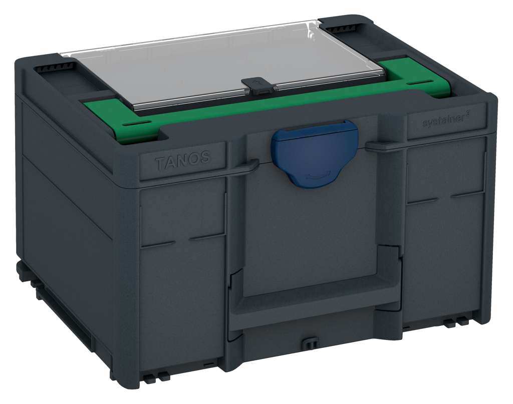 Systainer³ Lid Compartment M 237, Anthracite with Signal Green lid handle and Sapphire Blue catches