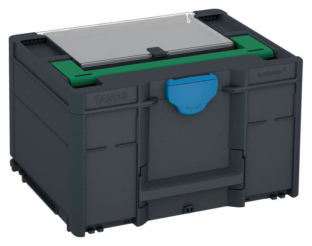 Systainer³ Lid Compartment M 237, Anthracite with Signal Green lid handle and Sky Blue catches