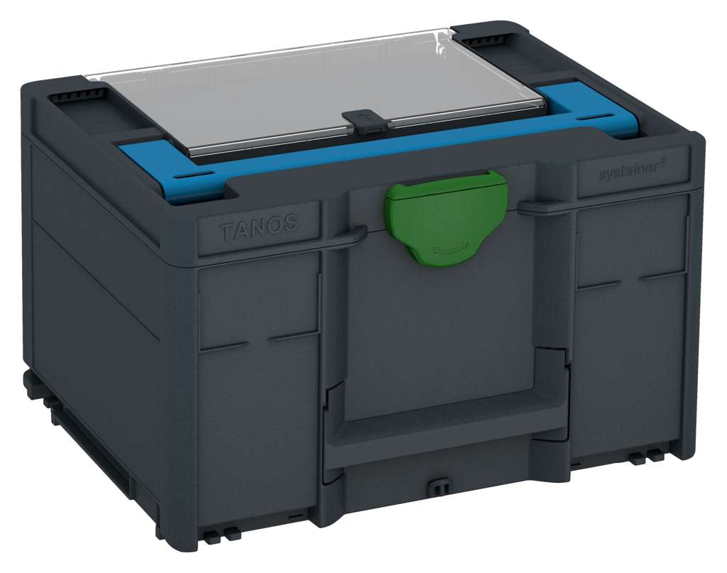 Systainer³ Lid Compartment M 237, Anthracite with Sky Blue lid handle and Emerald Green catches