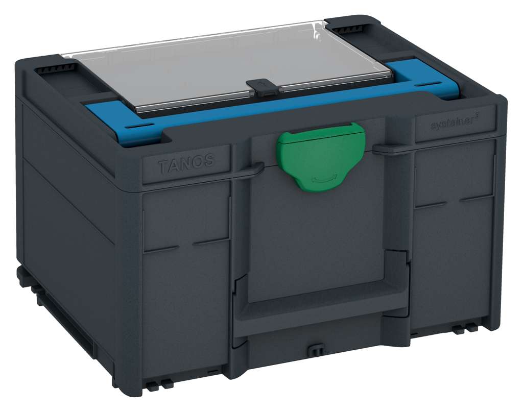 Systainer³ Lid Compartment M 237, Anthracite with Sky Blue lid handle and Signal Green catches
