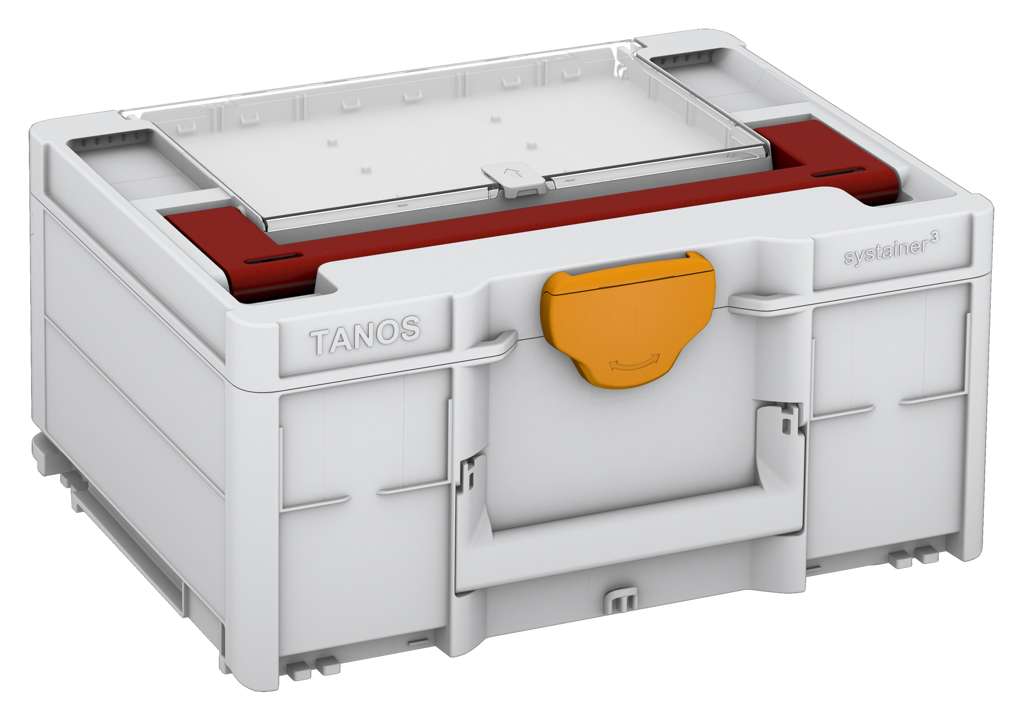 Systainer³ Lid Compartment M 187, Light Grey with Carmine Red lid handle and Daffodil Yellow catches