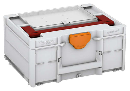 Systainer³ Lid Compartment M 187, Light Grey with Carmine Red lid handle and Deep Orange catches