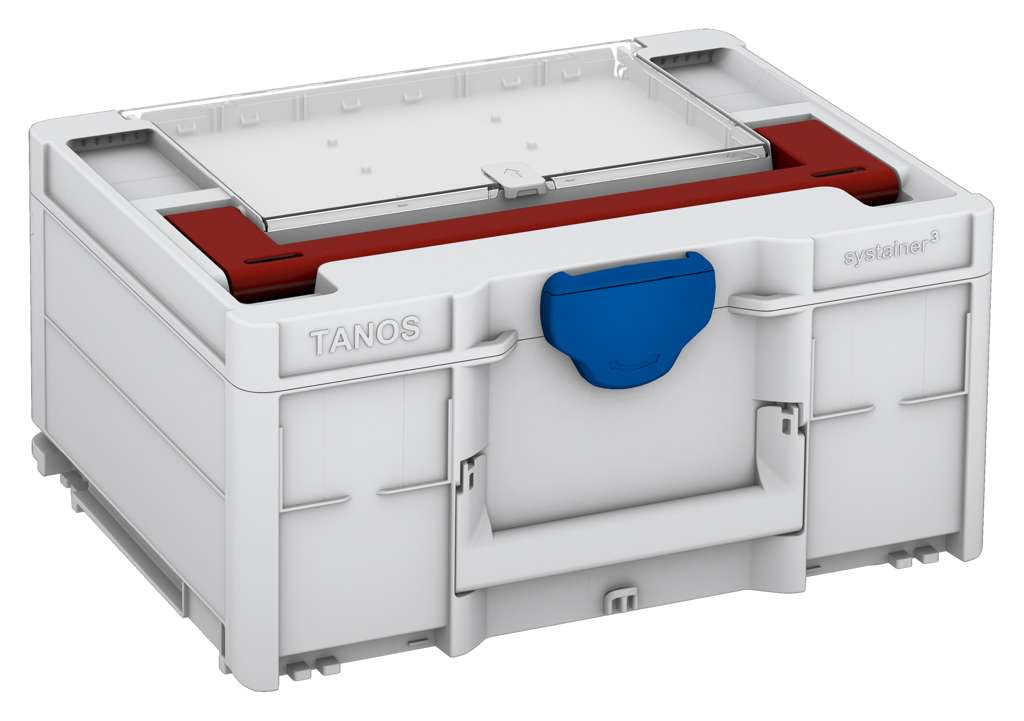 Systainer³ Lid Compartment M 187, Light Grey with Carmine Red lid handle and Signal Blue catches