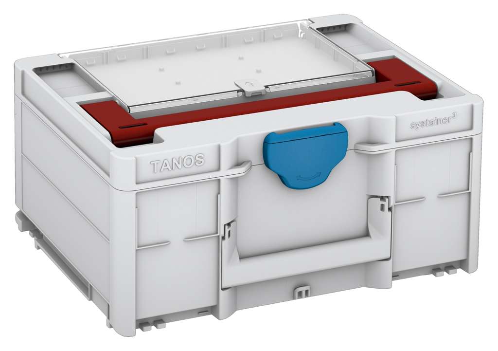 Systainer³ Lid Compartment M 187, Light Grey with Carmine Red lid handle and Sky Blue catches