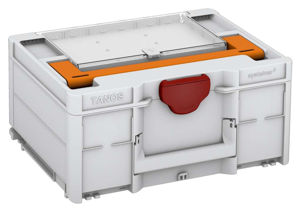Systainer³ Lid Compartment M 187, Light Grey with Deep Orange lid handle and Carmine Red catches