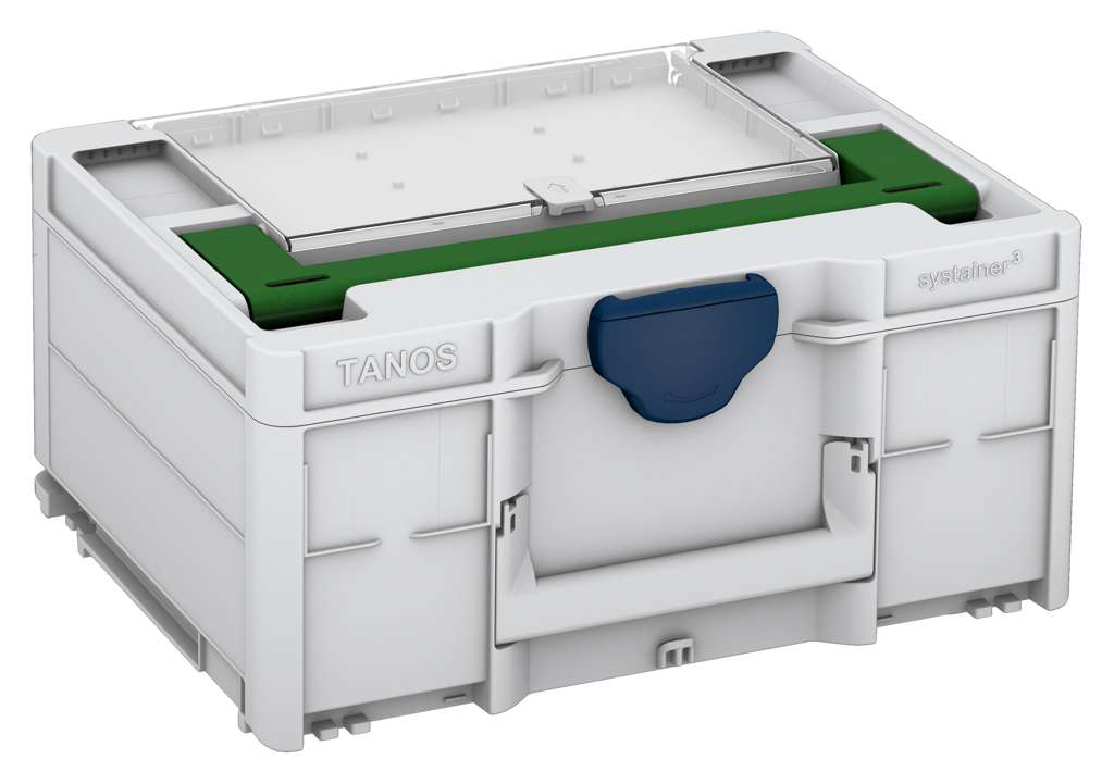 Systainer³ Lid Compartment M 187, Light Grey with Emerald Green lid handle and Sapphire Blue catches