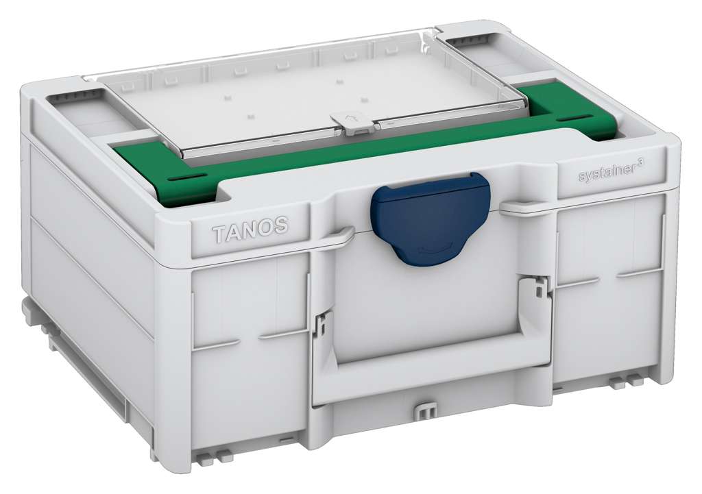 Systainer³ Lid Compartment M 187, Light Grey with Signal Green lid handle and Sapphire Blue catches
