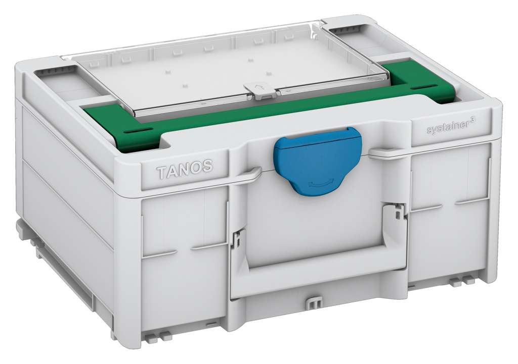 Systainer³ Lid Compartment M 187, Light Grey with Signal Green lid handle and Sky Blue catches