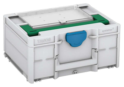 Systainer³ Lid Compartment M 187, Light Grey with Signal Green lid handle and Sky Blue catches