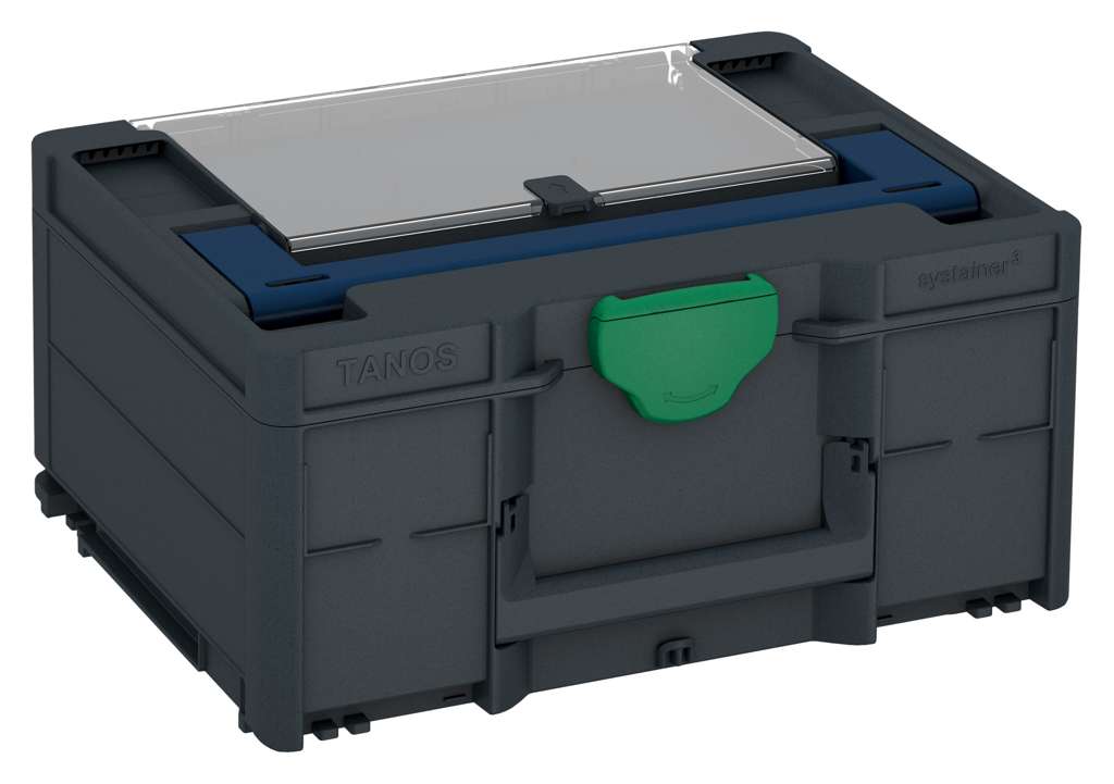 Systainer³ Lid Compartment M 187, Anthracite with Sapphire Blue lid handle and Signal Green catches