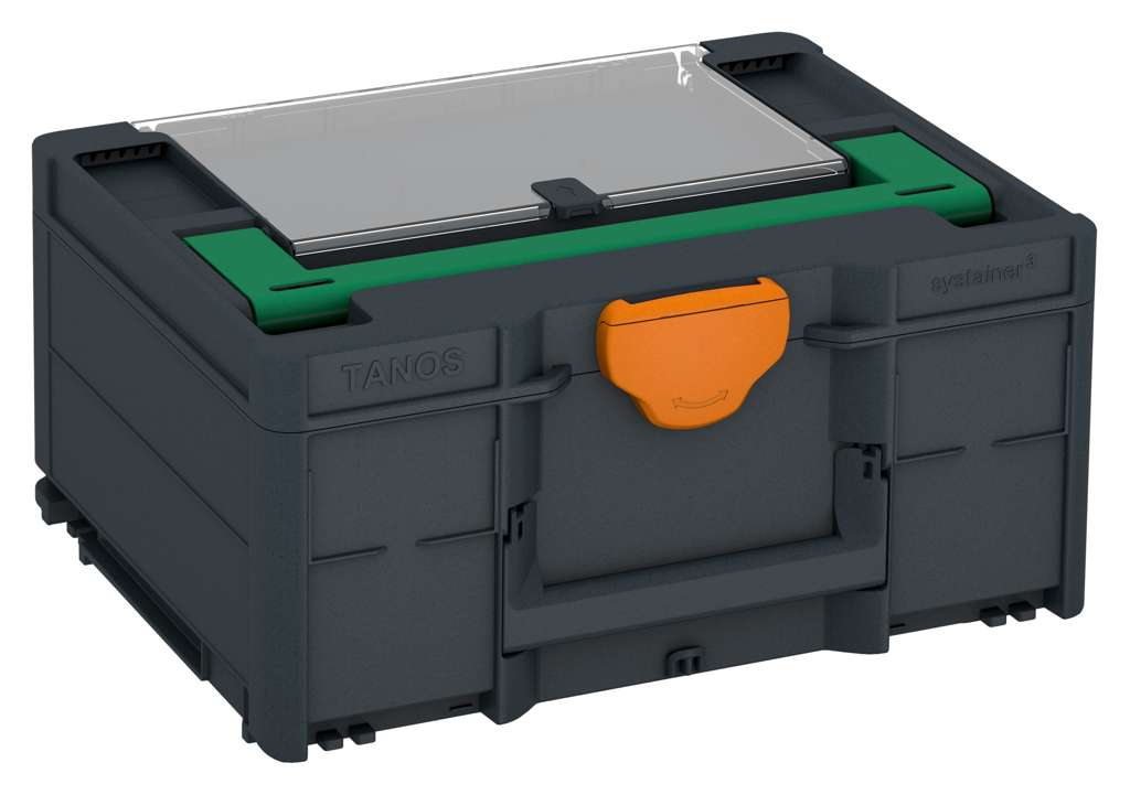 Systainer³ Lid Compartment M 187, Anthracite with Signal Green lid handle and Deep Orange catches