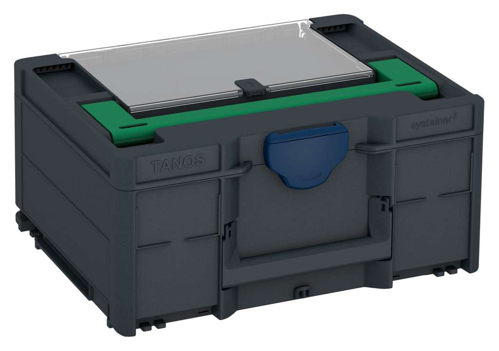 Systainer³ Lid Compartment M 187, Anthracite with Signal Green lid handle and Sapphire Blue catches