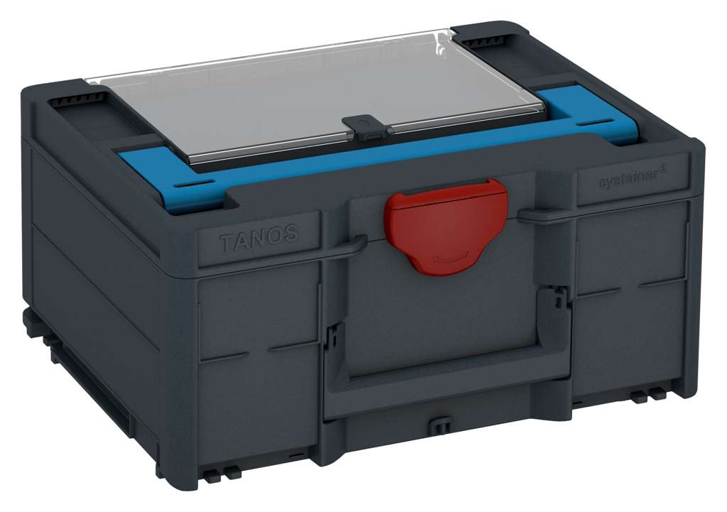 Systainer³ Lid Compartment M 187, Anthracite with Sky Blue lid handle and Carmine Red catches