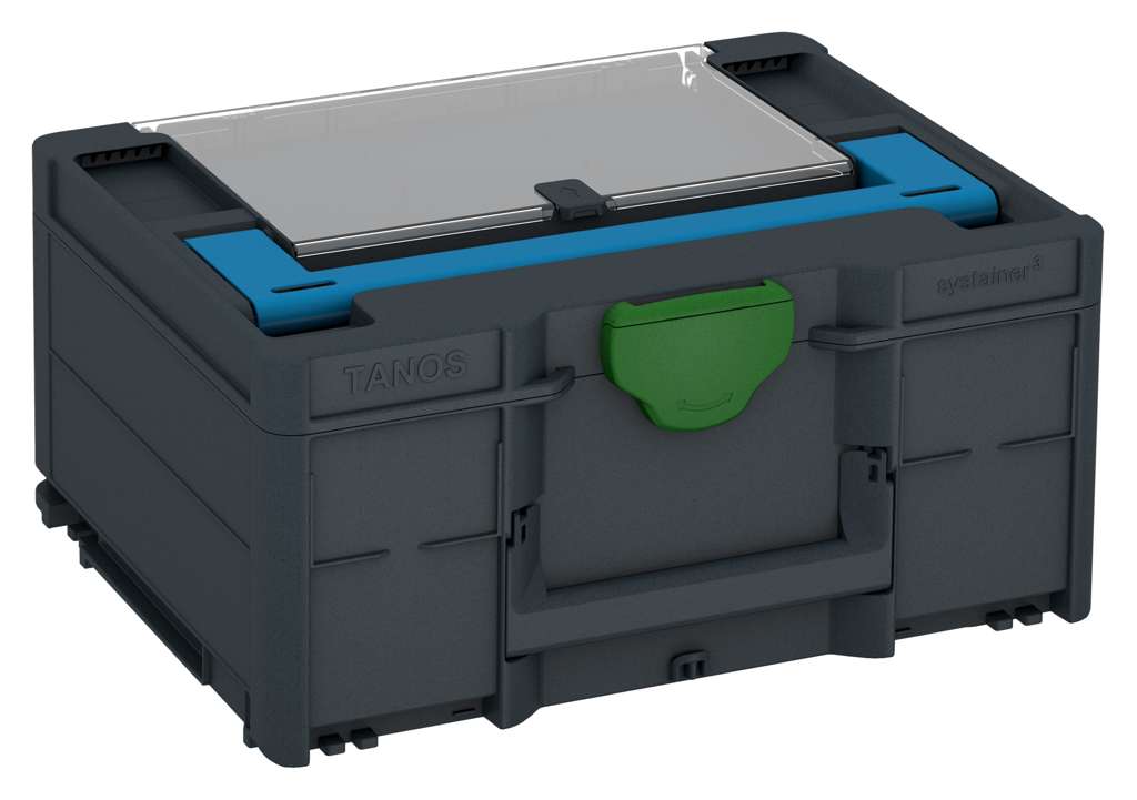 Systainer³ Lid Compartment M 187, Anthracite with Sky Blue lid handle and Emerald Green catches