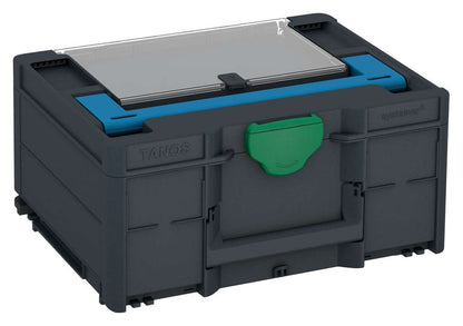 Systainer³ Lid Compartment M 187, Anthracite with Sky Blue lid handle and Signal Green catches