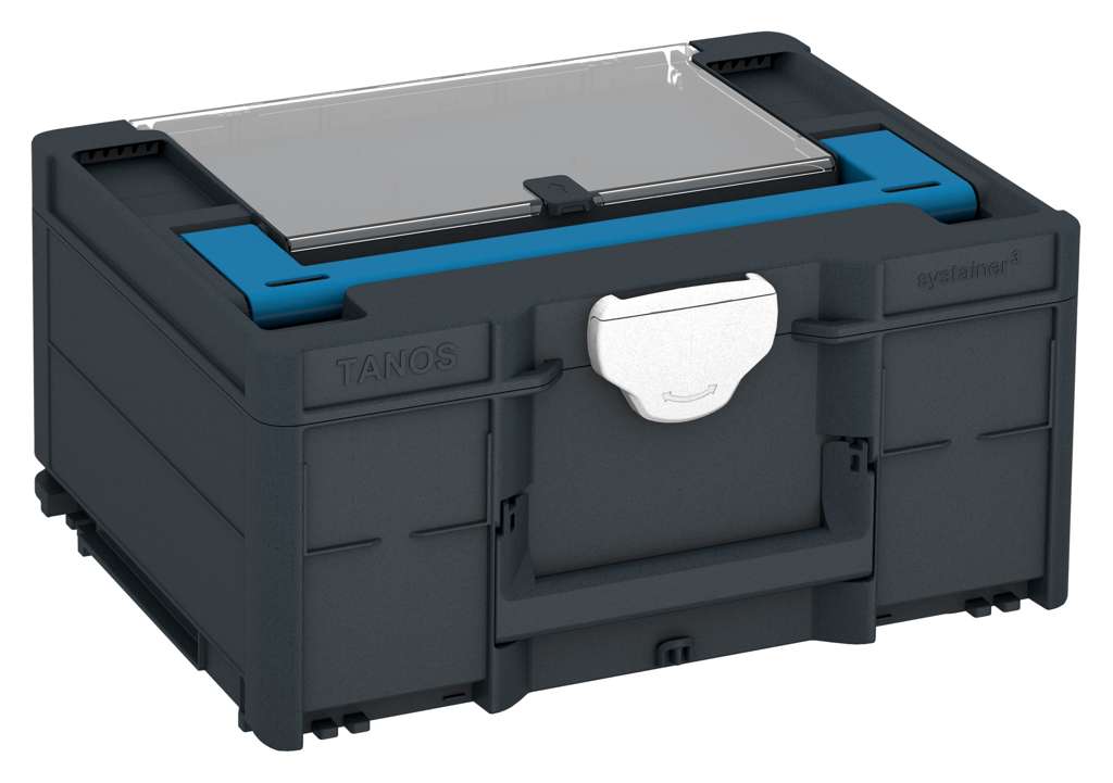 Systainer³ Lid Compartment M 187, Anthracite with Sky Blue lid handle and White catches