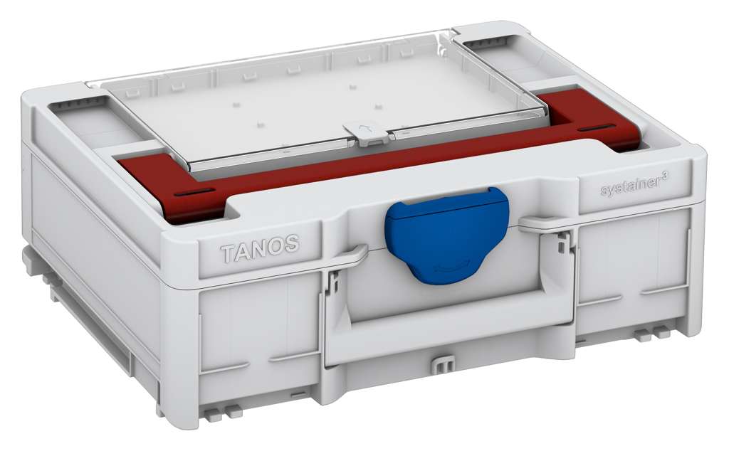 Systainer³ Lid Compartment M 137, Light Grey with Carmine Red lid handle and Signal Blue catches