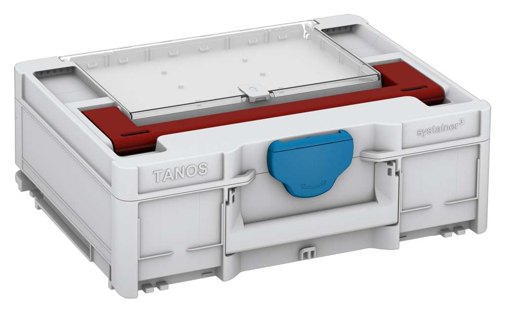 Systainer³ Lid Compartment M 137, Light Grey with Carmine Red lid handle and Sky Blue catches