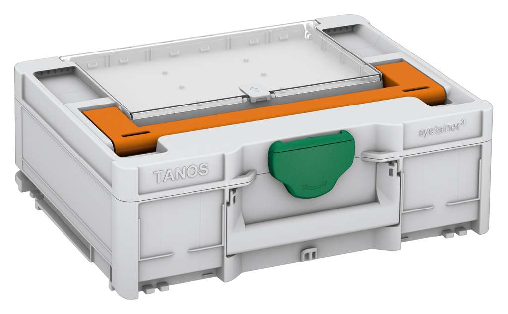 Systainer³ Lid Compartment M 137, Light Grey with Deep Orange lid handle and Signal Green catches