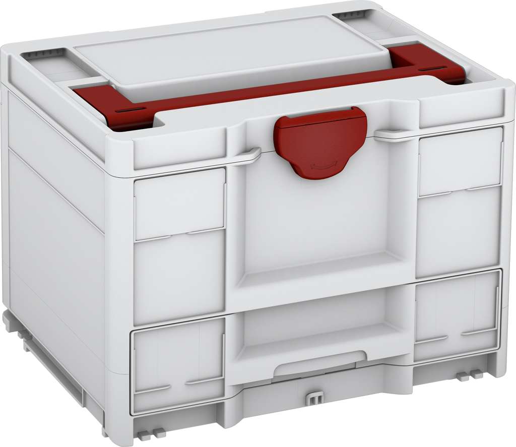 Systainer³ Combi M 287, Light Grey with Carmine Red lid handle and Carmine Red catches