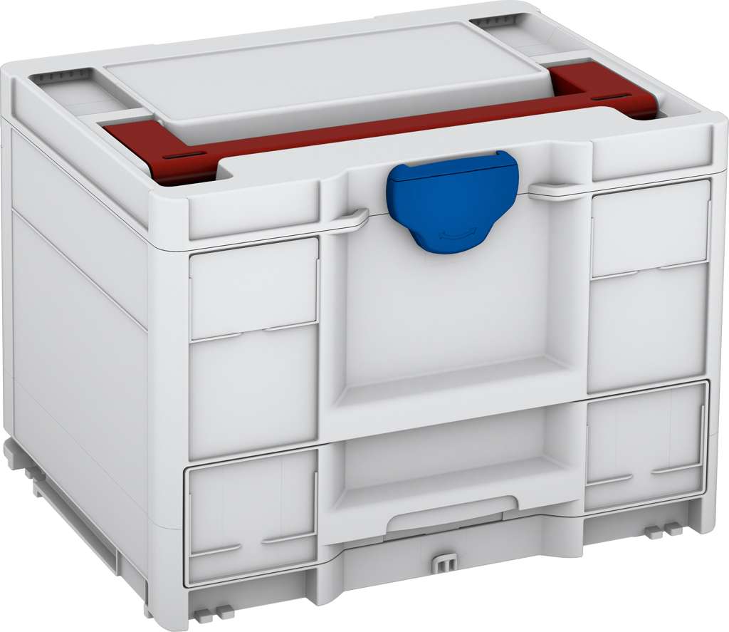 Systainer³ Combi M 287, Light Grey with Carmine Red lid handle and Signal Blue catches