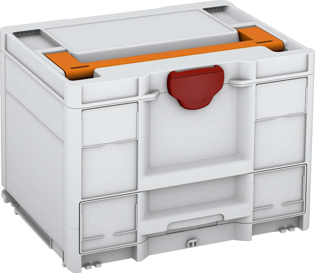 Systainer³ Combi M 287, Light Grey with Deep Orange lid handle and Carmine Red catches