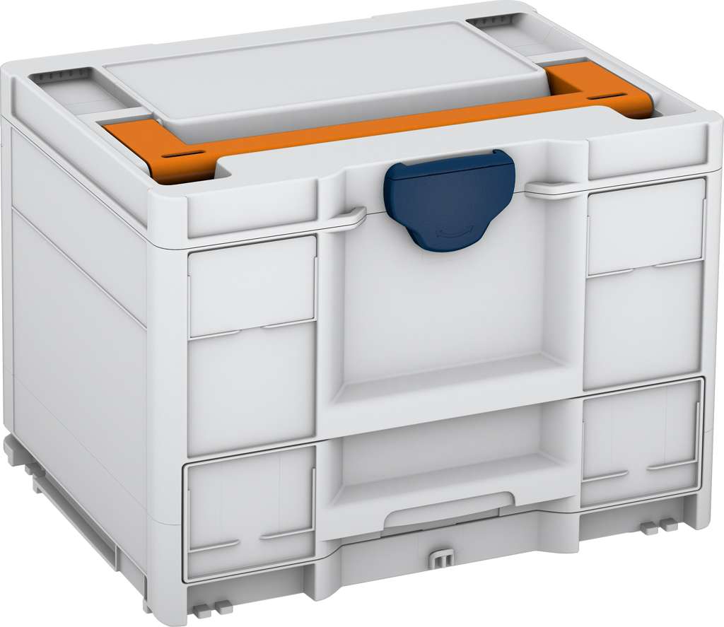 Systainer³ Combi M 287, Light Grey with Deep Orange lid handle and Sapphire Blue catches