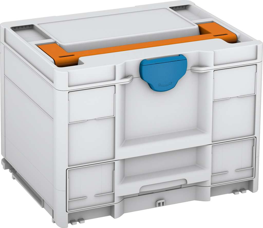 Systainer³ Combi M 287, Light Grey with Deep Orange lid handle and Sky Blue catches