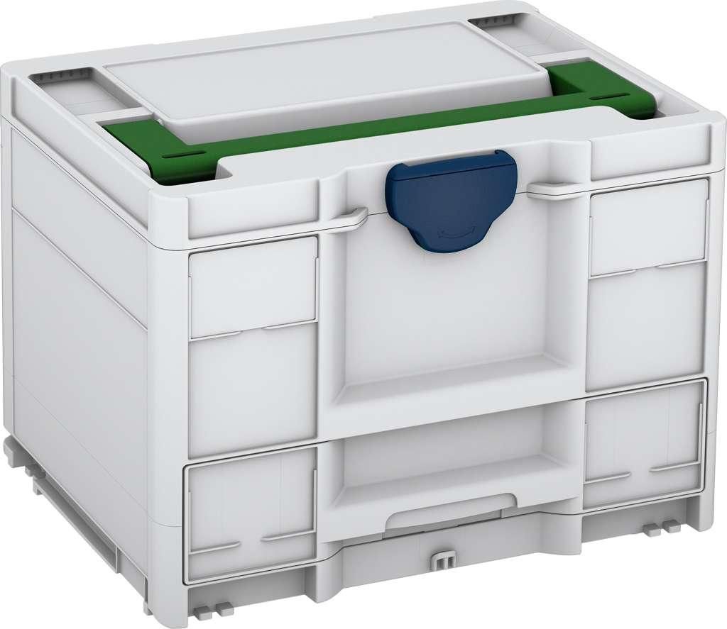 Systainer³ Combi M 287, Light Grey with Emerald Green lid handle and Sapphire Blue catches