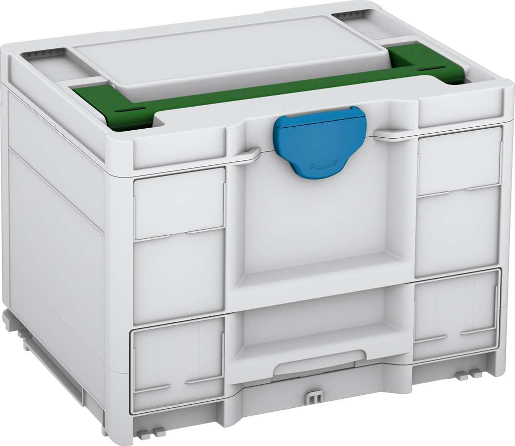 Systainer³ Combi M 287, Light Grey with Emerald Green lid handle and Sky Blue catches