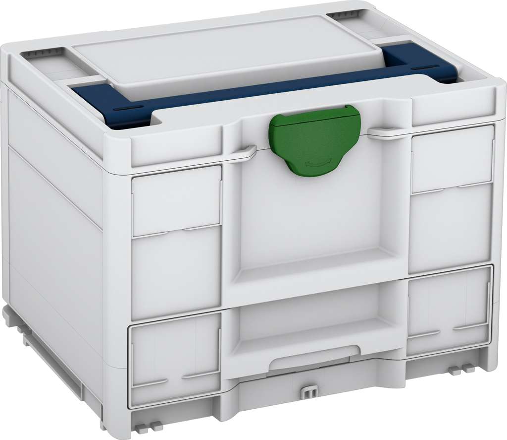 Systainer³ Combi M 287, Light Grey with Sapphire Blue lid handle and Emerald Green catches
