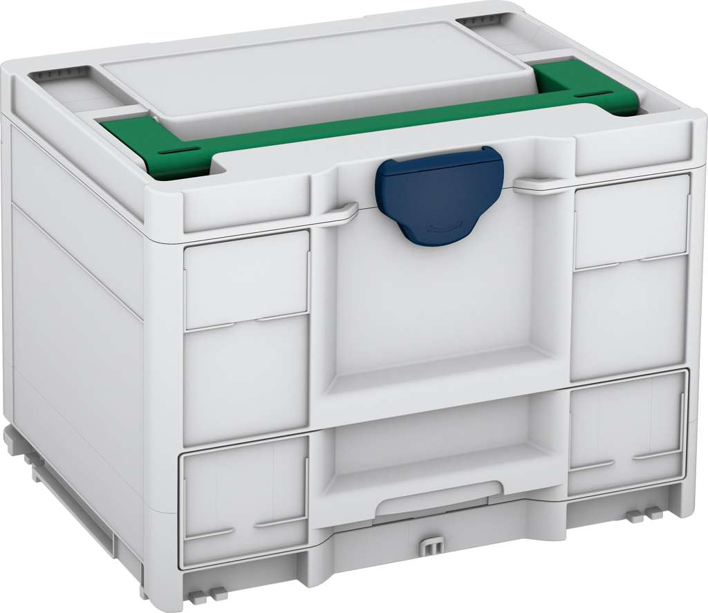 Systainer³ Combi M 287, Light Grey with Signal Green lid handle and Sapphire Blue catches