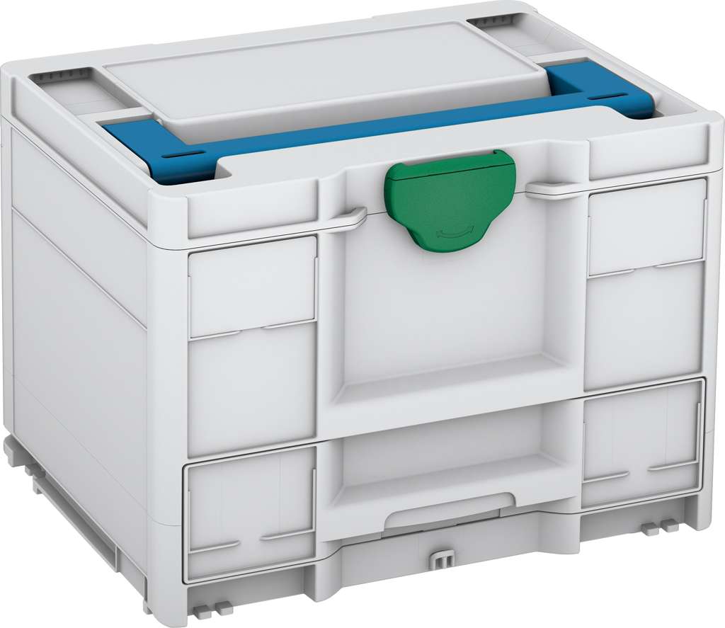 Systainer³ Combi M 287, Light Grey with Sky Blue lid handle and Signal Green catches