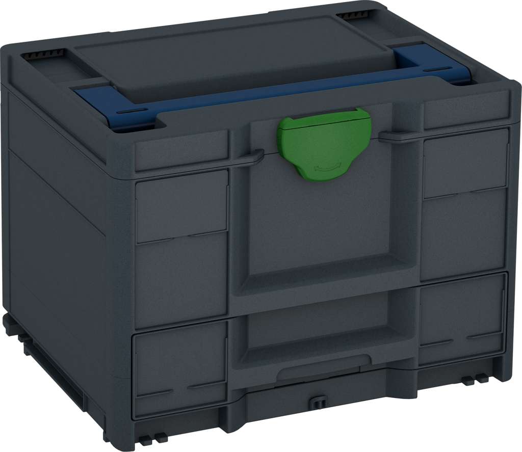 Systainer³ Combi M 287, Anthracite with Sapphire Blue lid handle and Emerald Green catches