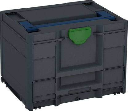Systainer³ Combi M 287, Anthracite with Sapphire Blue lid handle and Emerald Green catches