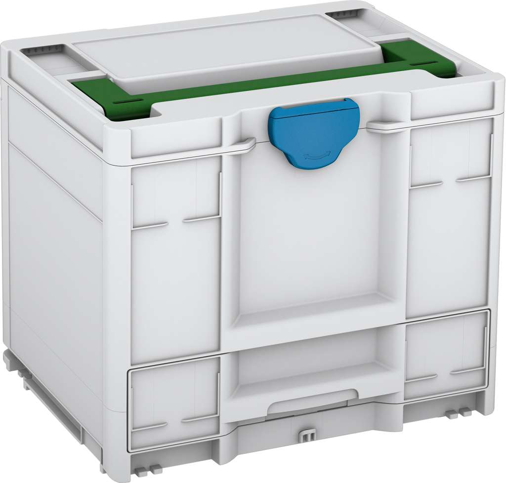 Systainer³ Combi M 337, Light Grey with Emerald Green lid handle and Sky Blue catches