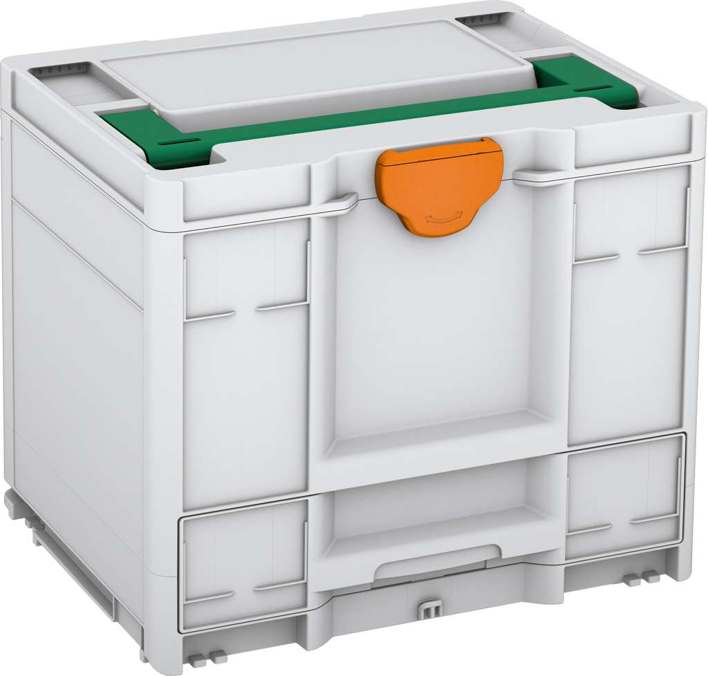 Systainer³ Combi M 337, Light Grey with Signal Green lid handle and Deep Orange catches