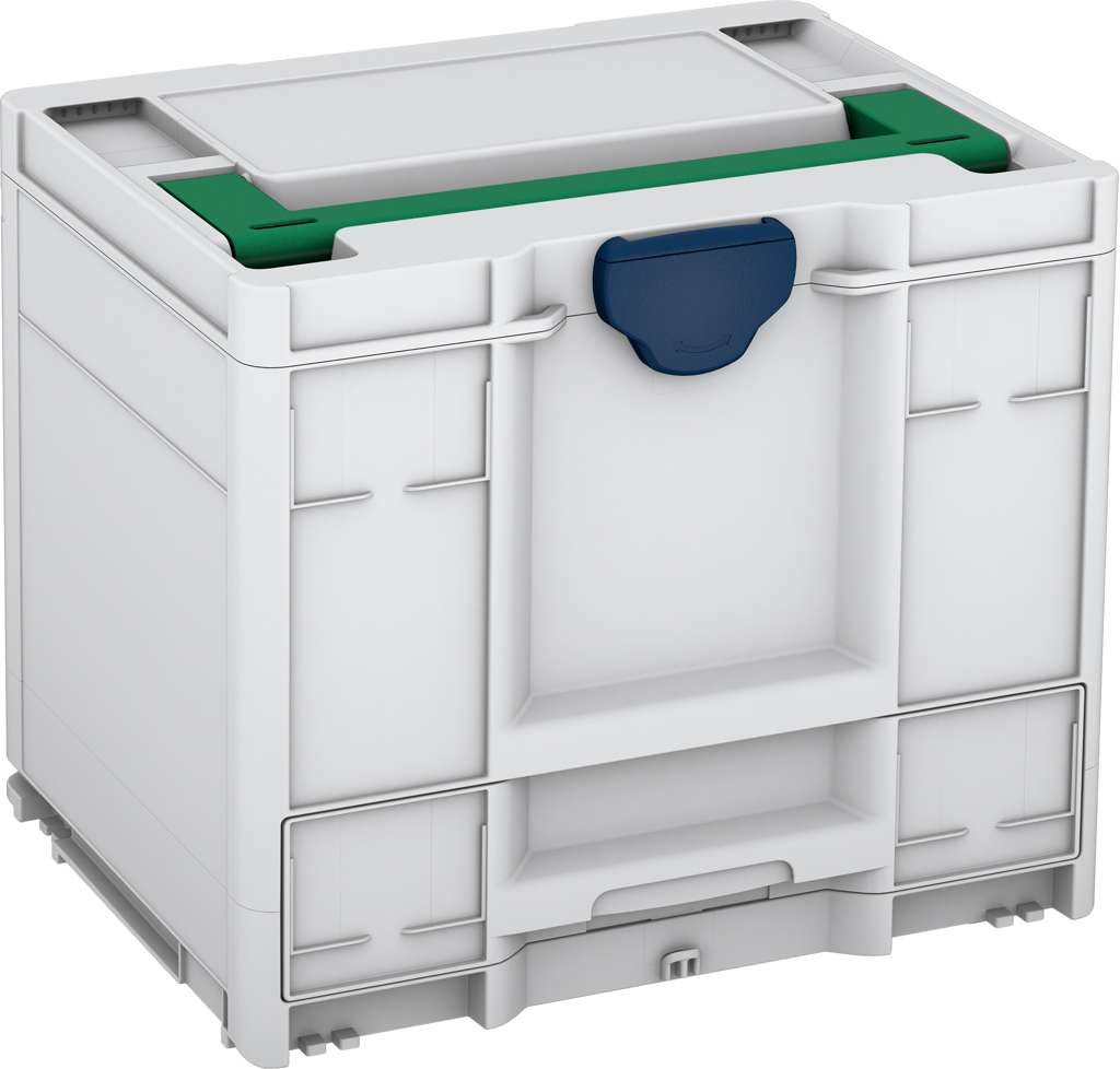 Systainer³ Combi M 337, Light Grey with Signal Green lid handle and Sapphire Blue catches