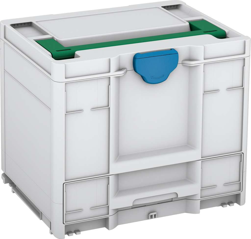 Systainer³ Combi M 337, Light Grey with Signal Green lid handle and Sky Blue catches