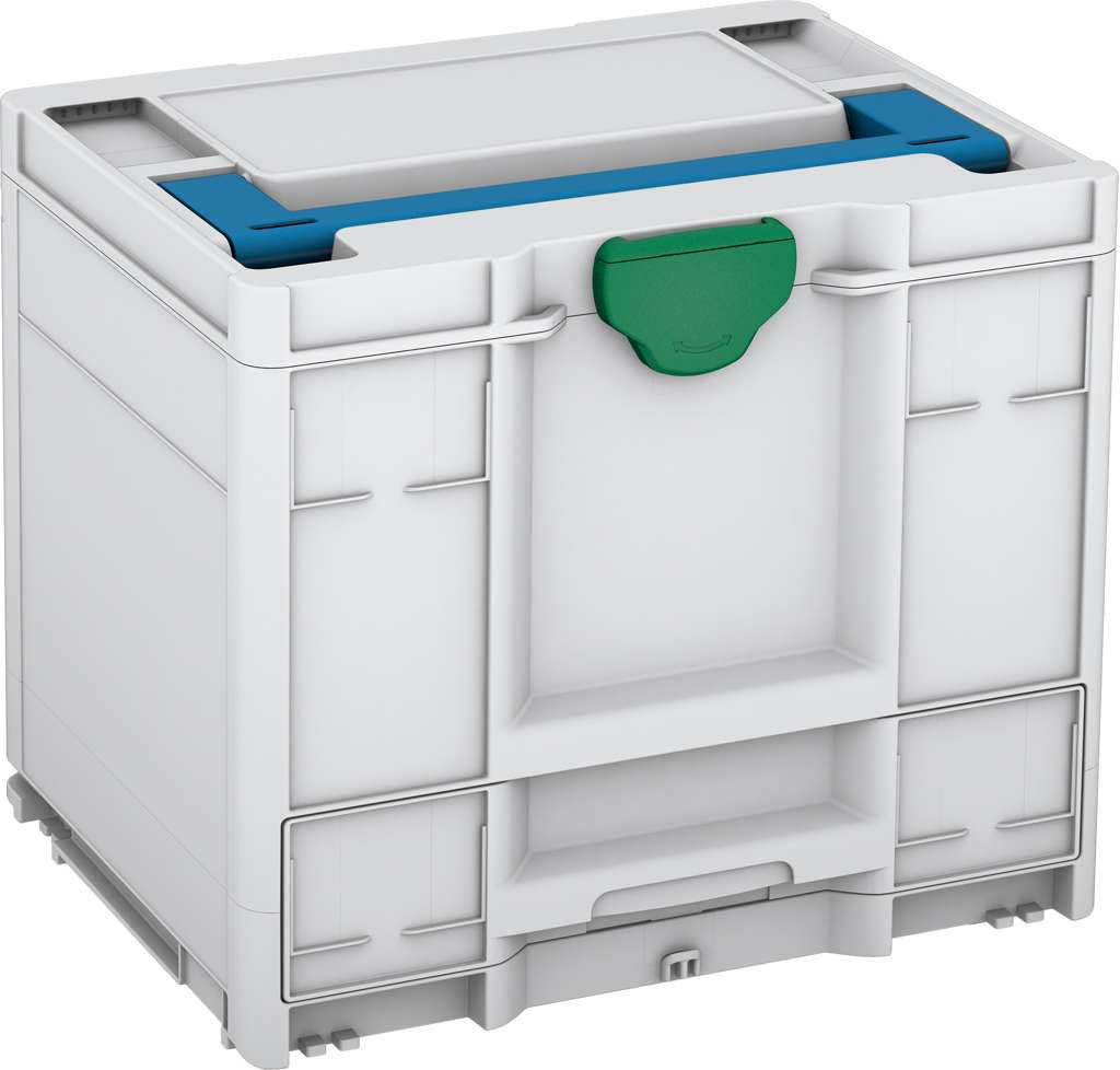 Systainer³ Combi M 337, Light Grey with Sky Blue lid handle and Signal Green catches