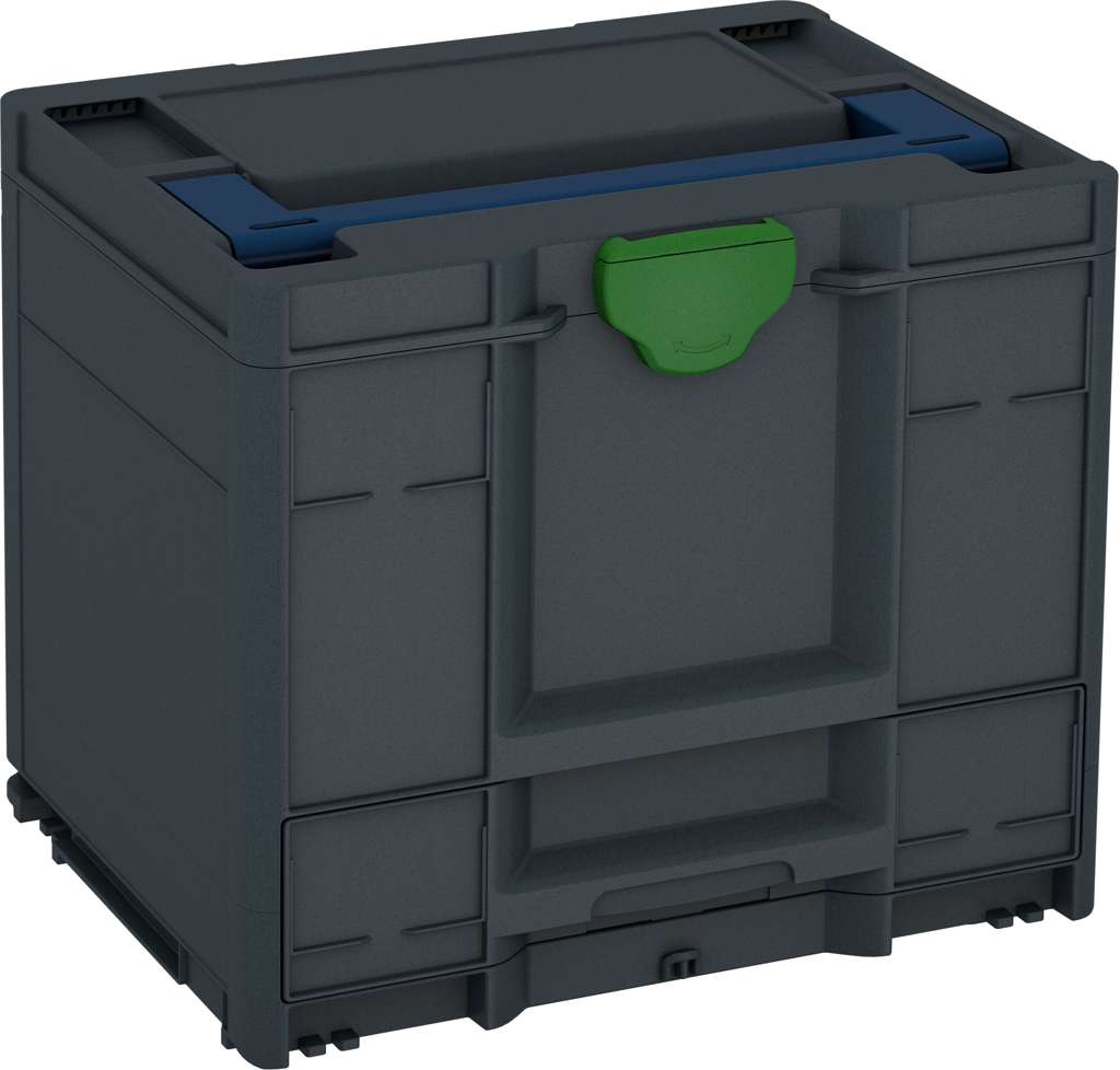 Systainer³ Combi M 337, Anthracite with Sapphire Blue lid handle and Emerald Green catches