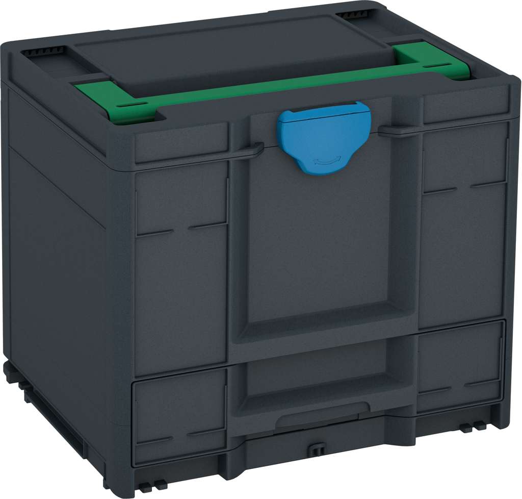 Systainer³ Combi M 337, Anthracite with Signal Green lid handle and Sky Blue catches