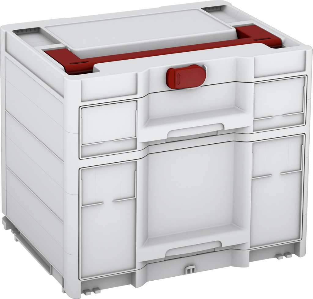 Systainer³ Sortainer/2 M 337, Light Grey with Carmine Red lid handle and Carmine Red catches