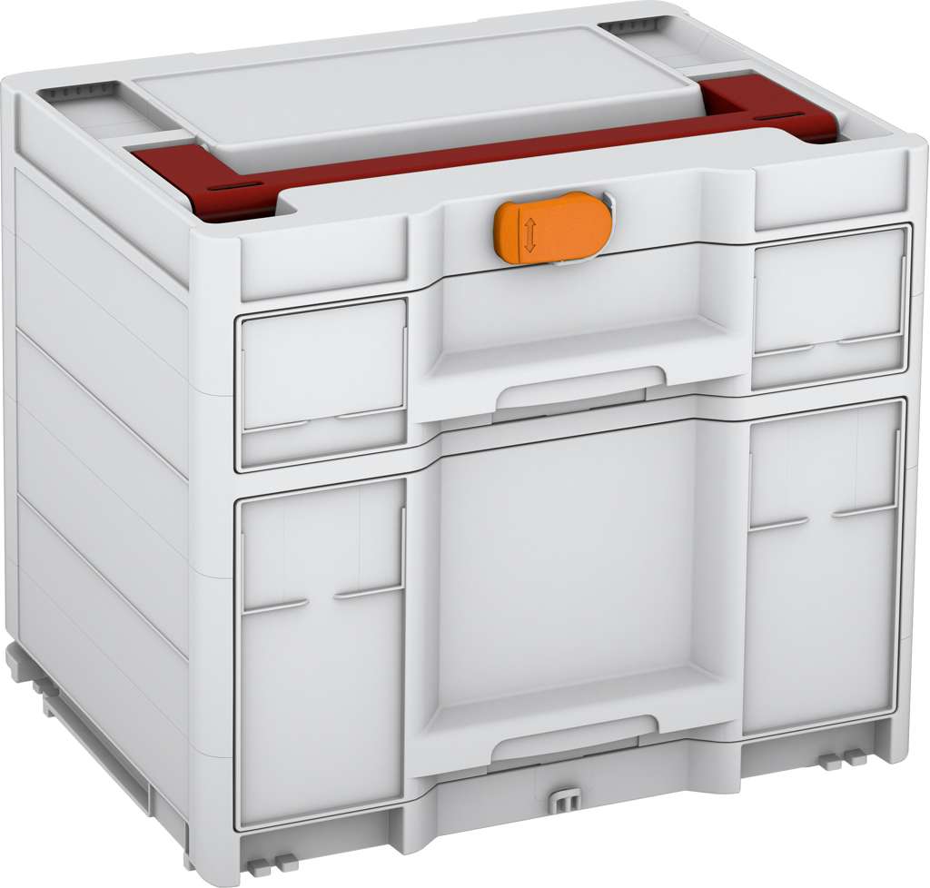 Systainer³ Sortainer/2 M 337, Light Grey with Carmine Red lid handle and Deep Orange catches