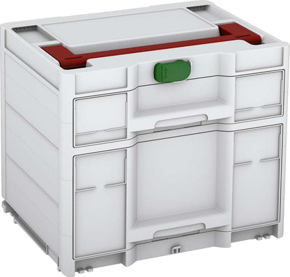 Systainer³ Sortainer/2 M 337, Light Grey with Carmine Red lid handle and Emerald Green catches