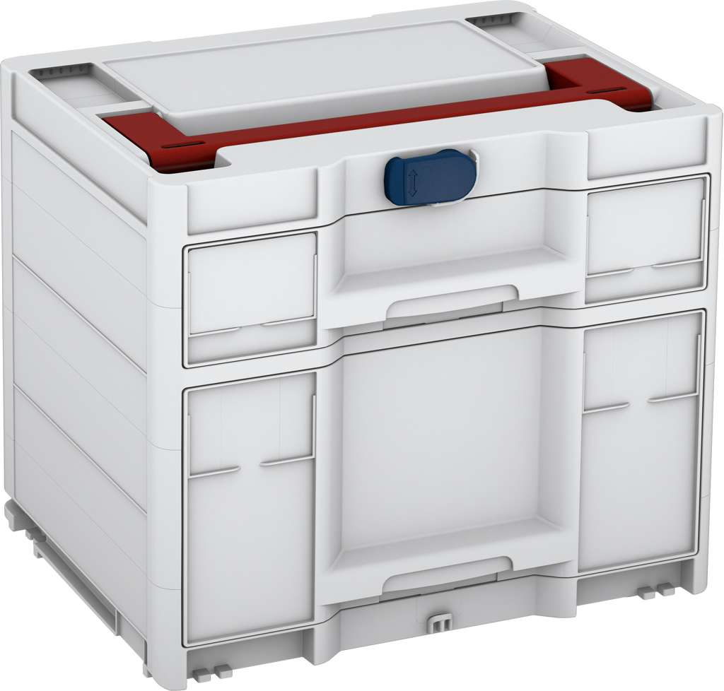 Systainer³ Sortainer/2 M 337, Light Grey with Carmine Red lid handle and Sapphire Blue catches
