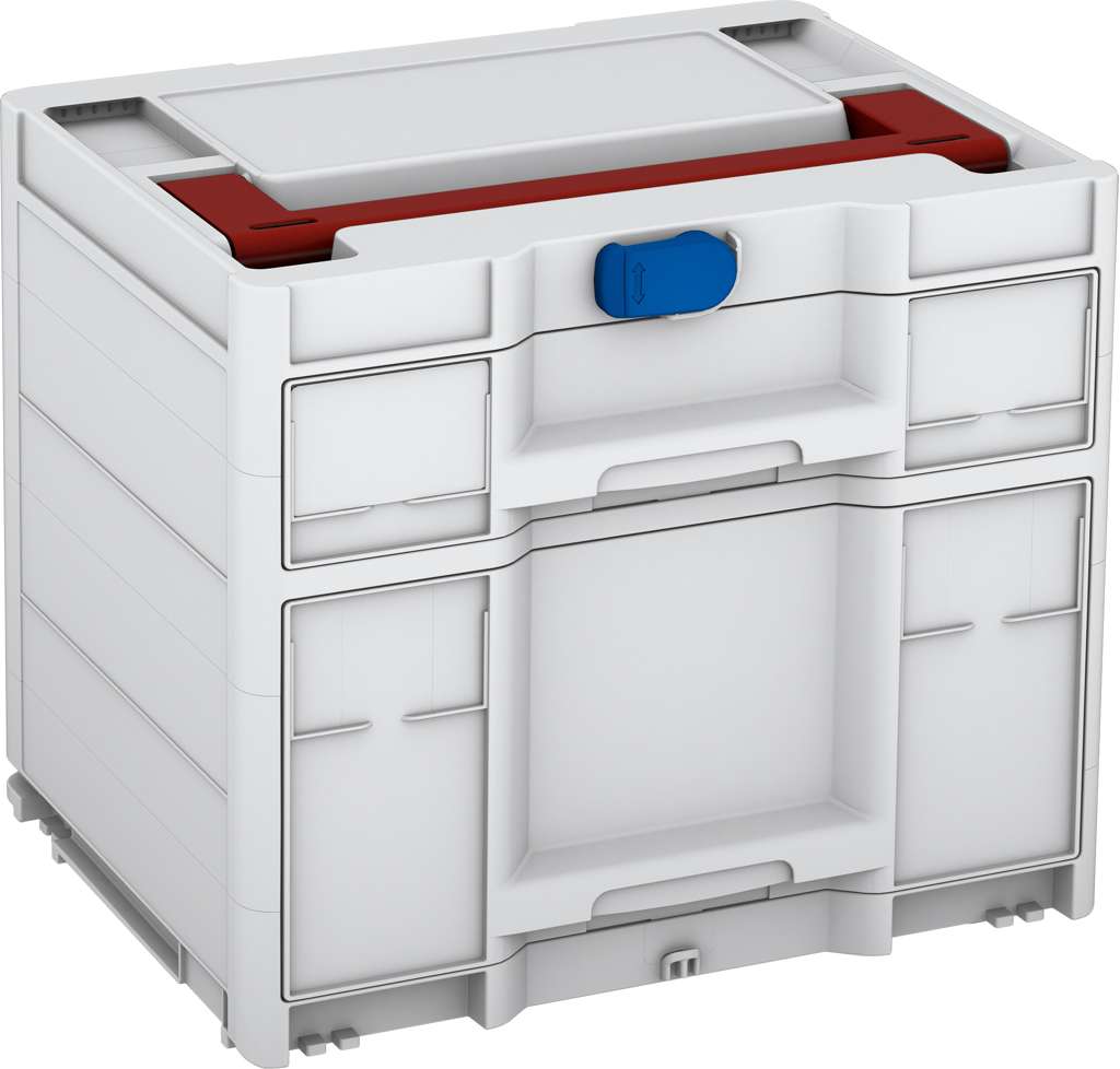 Systainer³ Sortainer/2 M 337, Light Grey with Carmine Red lid handle and Signal Blue catches