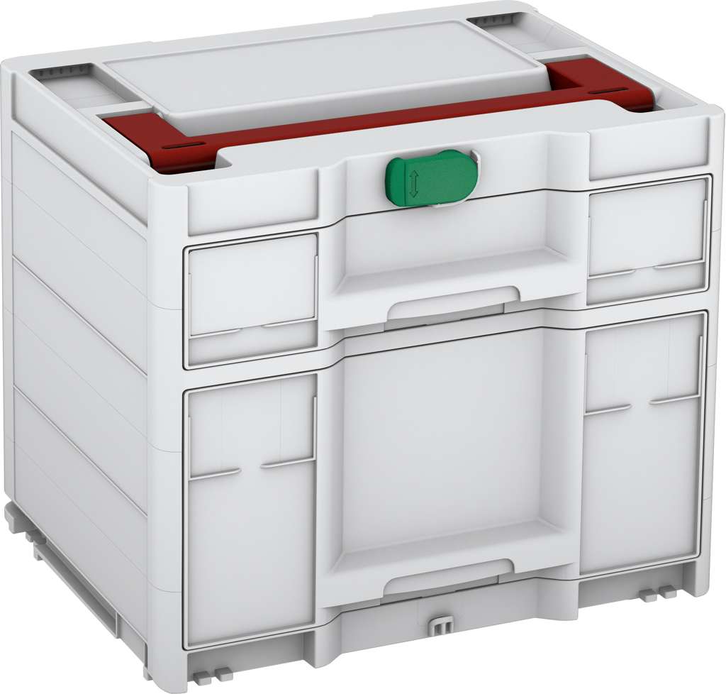 Systainer³ Sortainer/2 M 337, Light Grey with Carmine Red lid handle and Signal Green catches