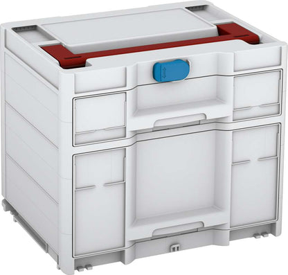 Systainer³ Sortainer/2 M 337, Light Grey with Carmine Red lid handle and Sky Blue catches