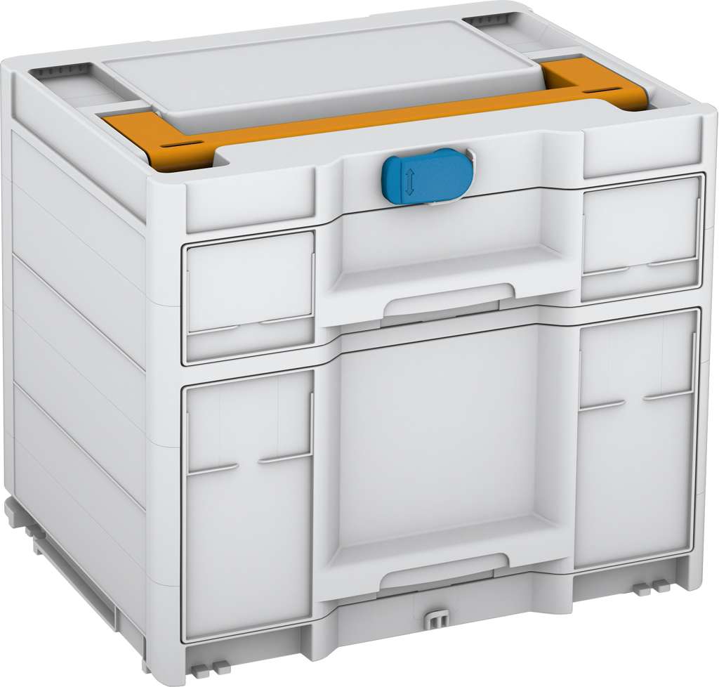 Systainer³ Sortainer/2 M 337, Light Grey with Daffodil Yellow lid handle and Sky Blue catches